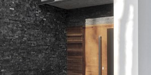 Облицованный дом черным камнем 3D панели RKS SLATE Сланец Matt Black Slate Classic смотреть фото, можно купить в компании РКС Клинкер (9)